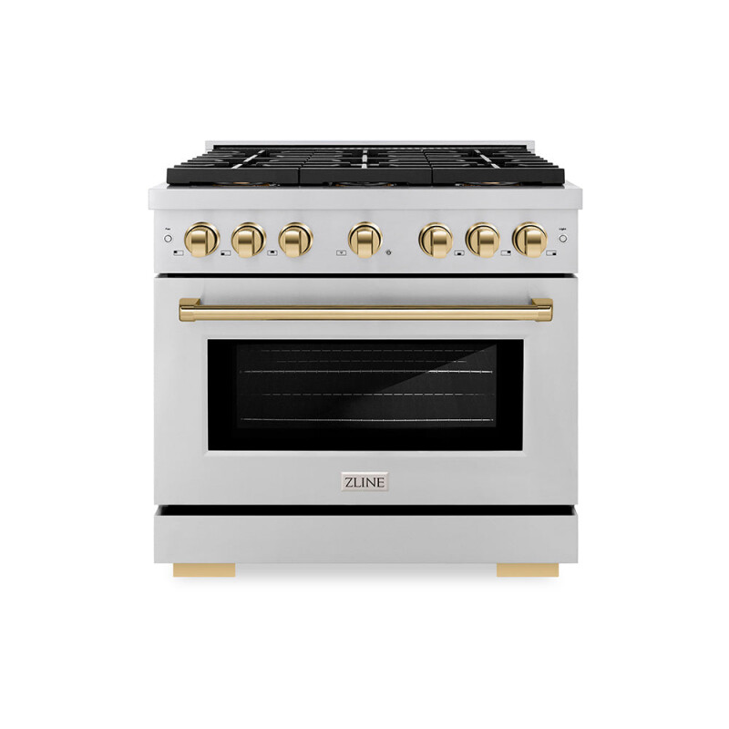 Autograph Edition 36 In. 5.2 Cu. Ft. Paramount Dual Fuel Range With 6 Burner Duopro™ Cooktop And Electric Convection Oven In Stainless Steel And Polished Gold Accents PSDRZ36G