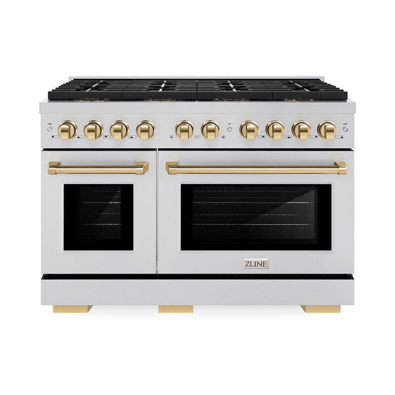 Autograph Edition 48 In. 6.7 Cu. Ft. Paramount Dual Fuel Range With 8 Burner Duopro™ Cooktop And Dual Ovens In Stainless Steel And Polished Gold Accents PSDRZ48G
