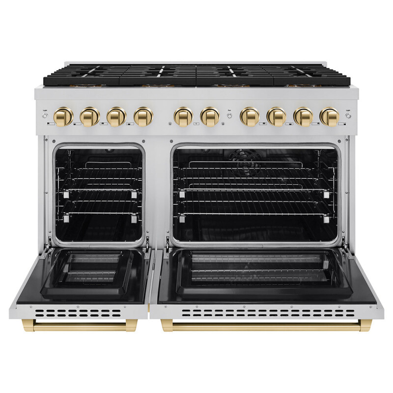 Autograph Edition 48 In. 6.7 Cu. Ft. Paramount Dual Fuel Range With 8 Burner Duopro™ Cooktop And Dual Ovens In Stainless Steel And Polished Gold Accents PSDRZ48G