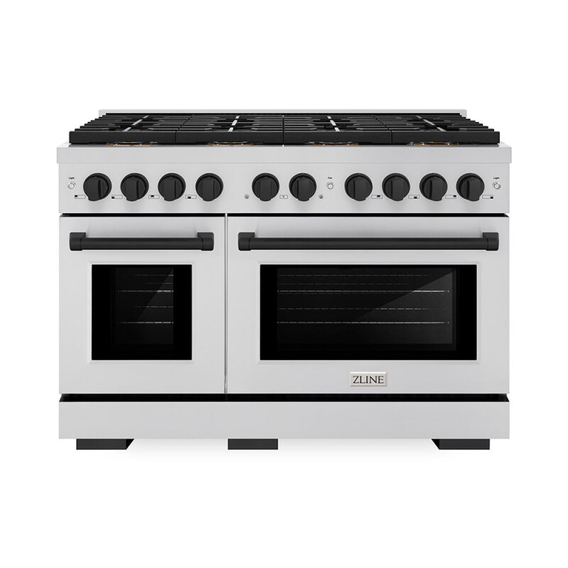ZLINE Autograph Edition 48 in. 6.7 cu. ft. Paramount Dual Fuel Range with 8 Burner DuoPro™ Cooktop and Dual Ovens in Stainless Steel and Matte Black Accents (PSDRZ-48-MB) PSDRZ48MB