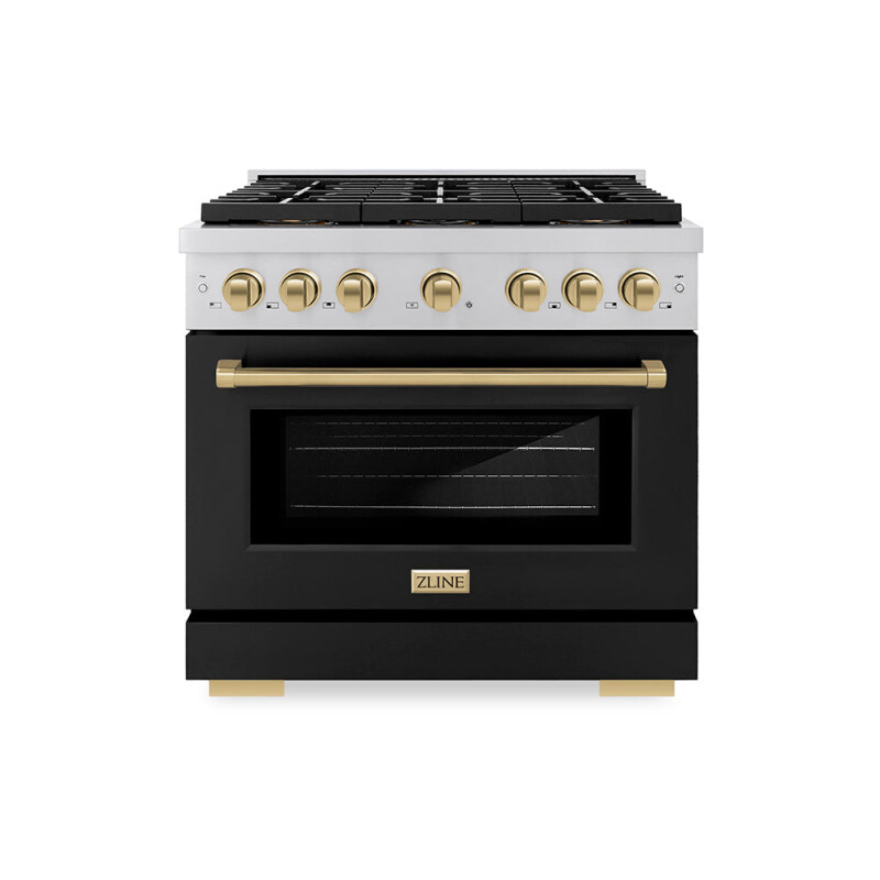 Autograph Edition 36 In. 5.2 Cu. Ft. Paramount Dual Fuel Range With 6 Burner Duopro™ Cooktop And Electric Convection Oven With Black Matte Door And Champagne Bronze Accents PSDRZBLM36CB