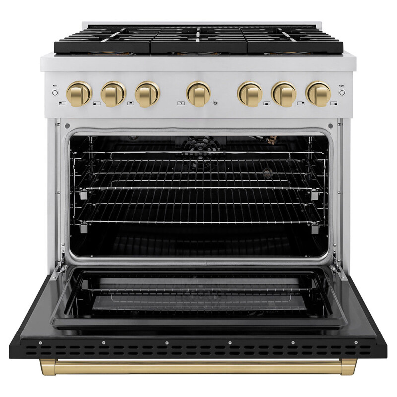 Autograph Edition 36 In. 5.2 Cu. Ft. Paramount Dual Fuel Range With 6 Burner Duopro™ Cooktop And Electric Convection Oven With Black Matte Door And Champagne Bronze Accents PSDRZBLM36CB