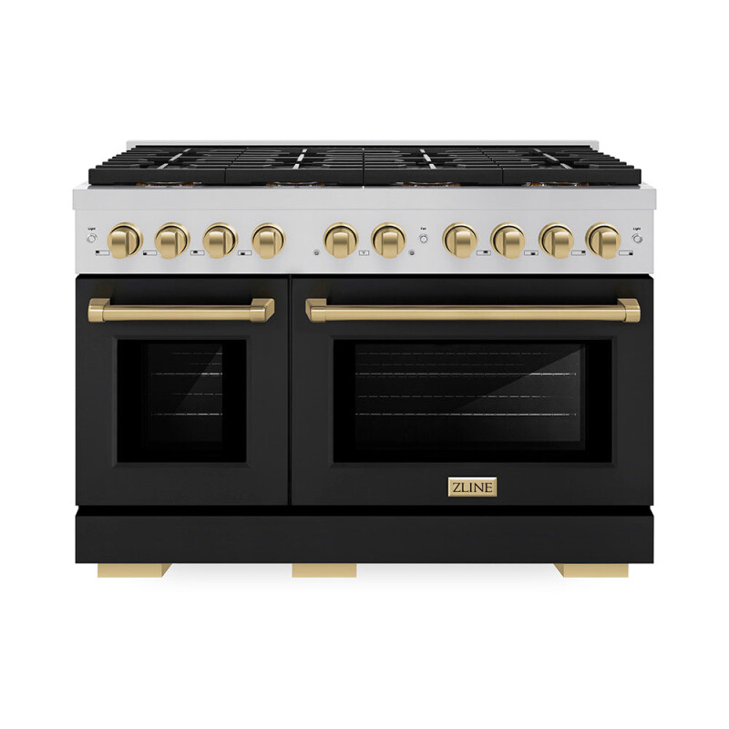 Autograph Edition 48 In. 6.7 Cu. Ft. Paramount Dual Fuel Range With 8 Burner Duopro™ Cooktop And Dual Ovens With Black Matte Doors And Champagne Bronze Accents PSDRZBLM48CB
