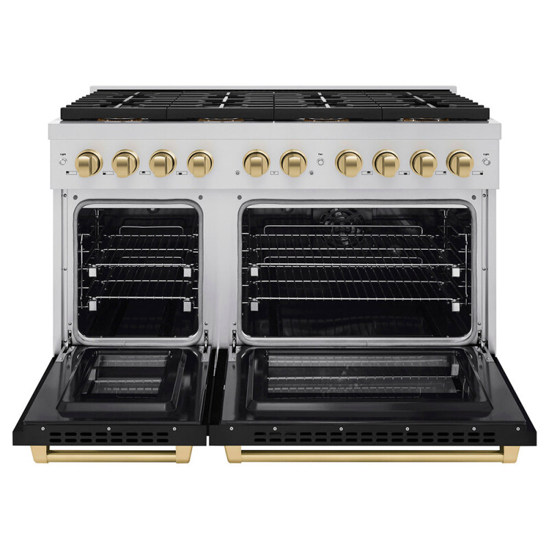 Autograph Edition 48 In. 6.7 Cu. Ft. Paramount Dual Fuel Range With 8 Burner Duopro™ Cooktop And Dual Ovens With Black Matte Doors And Champagne Bronze Accents PSDRZBLM48CB
