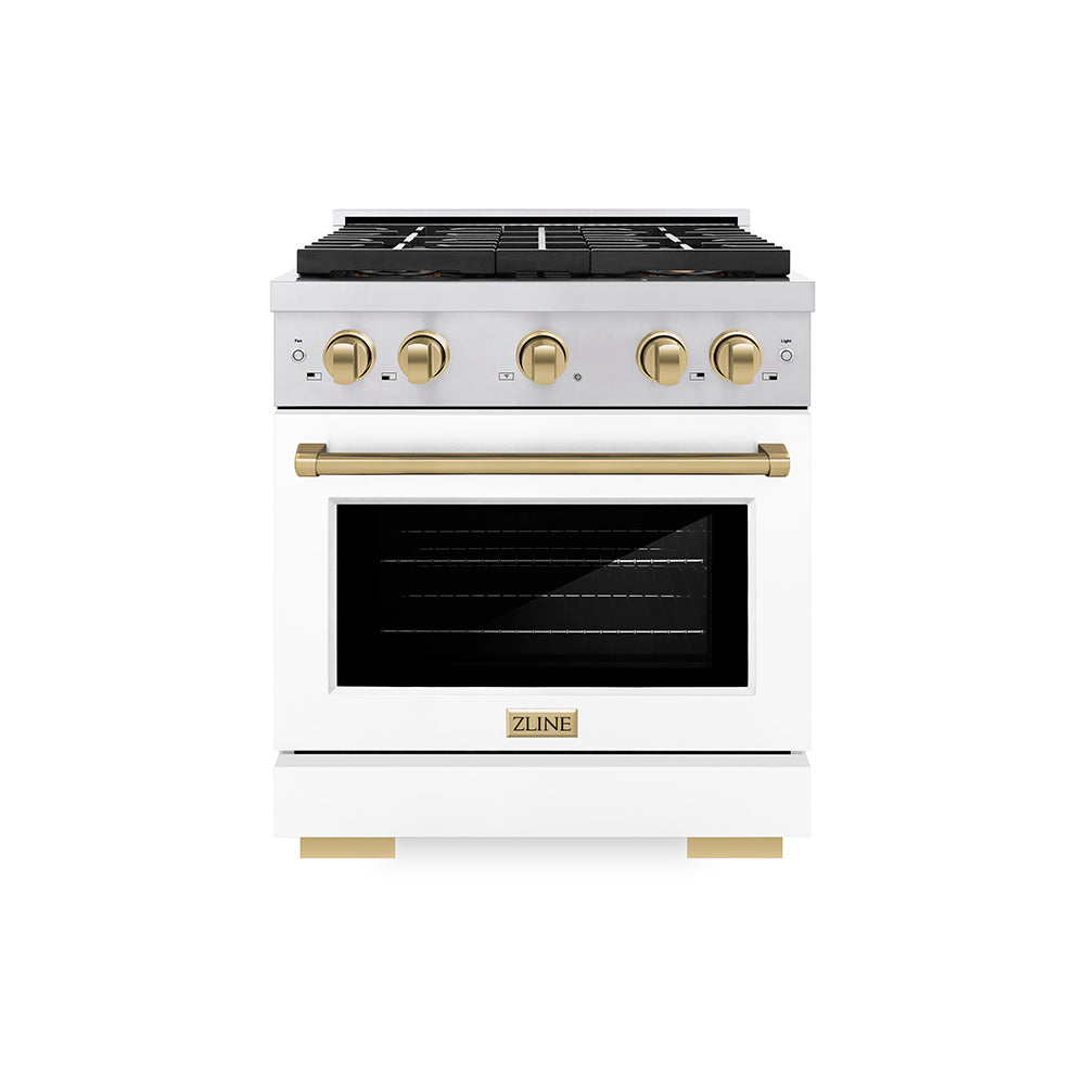 Autograph Edition 30 In. 4.2 Cu. Ft. Paramount Dual Fuel Range With 4 Burner Duopro™ Cooktop And Electric Convection Oven In Stainless Steel With White Matte Door And Champagne Bronze Accents