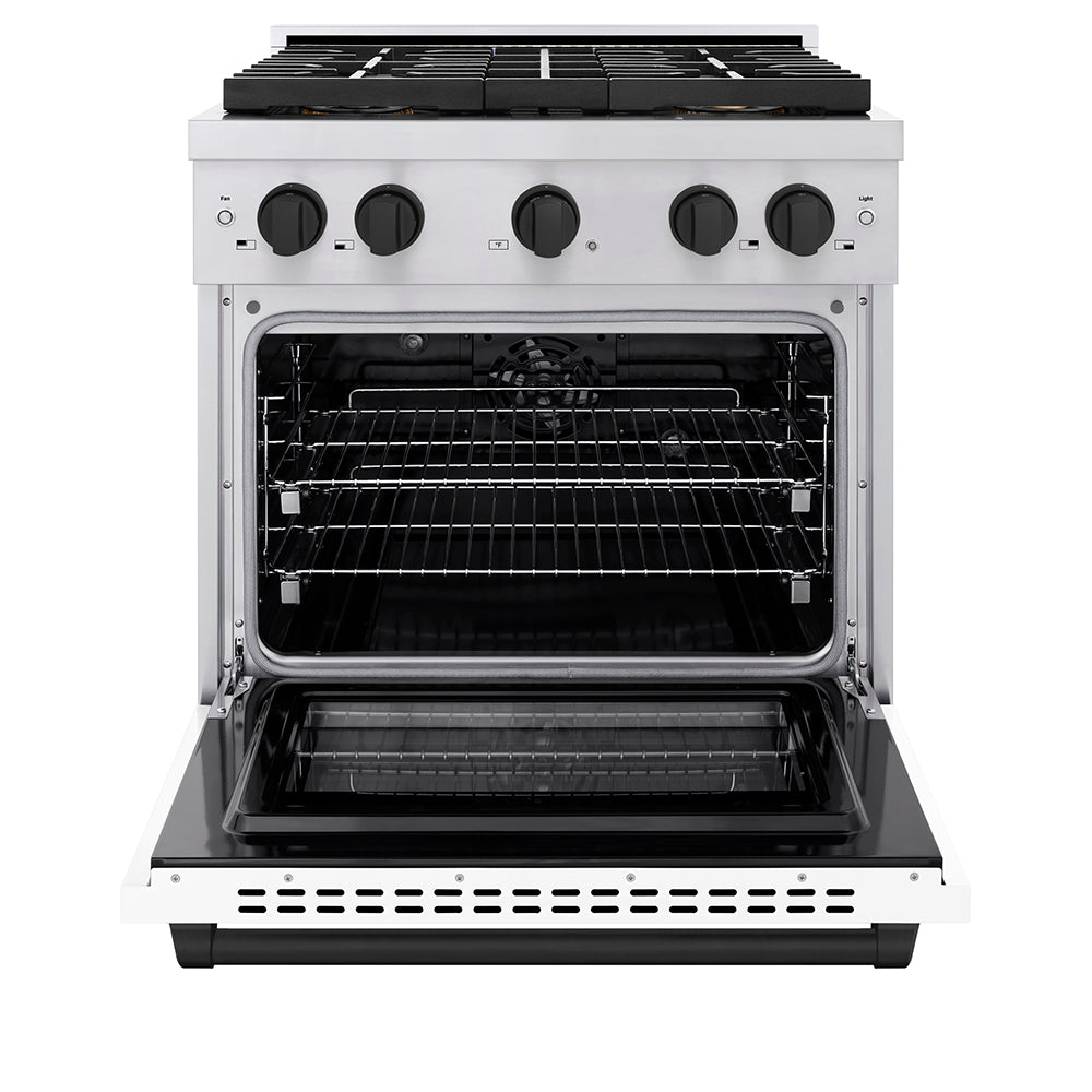 Autograph Edition 30 In. 4.2 Cu. Ft. Paramount Dual Fuel Range With 4 Burner Duopro™ Cooktop And Electric Convection Oven In Stainless Steel With White Matte Door And Matte Black Accents PSDRZWM30MB