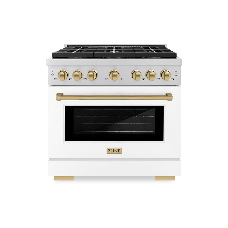 Autograph Edition 36 In. 5.2 Cu. Ft. Paramount Dual Fuel Range With 6 Burner Duopro™ Cooktop And Electric Convection Oven With White Matte Door And Champagne Bronze Accents PSDRZWM36CB
