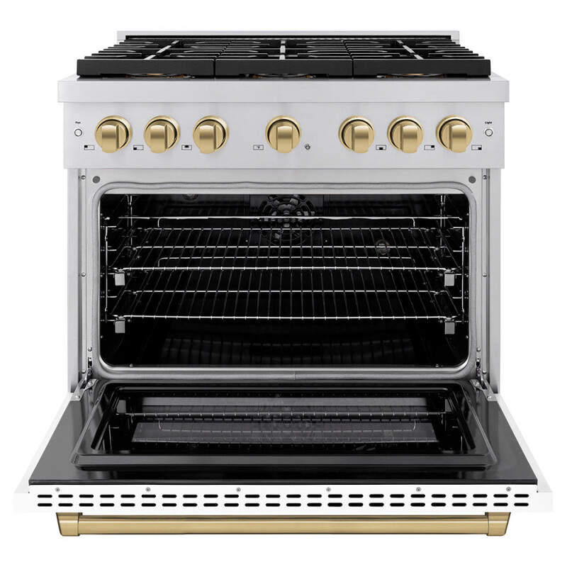 Autograph Edition 36 In. 5.2 Cu. Ft. Paramount Dual Fuel Range With 6 Burner Duopro™ Cooktop And Electric Convection Oven With White Matte Door And Champagne Bronze Accents PSDRZWM36CB