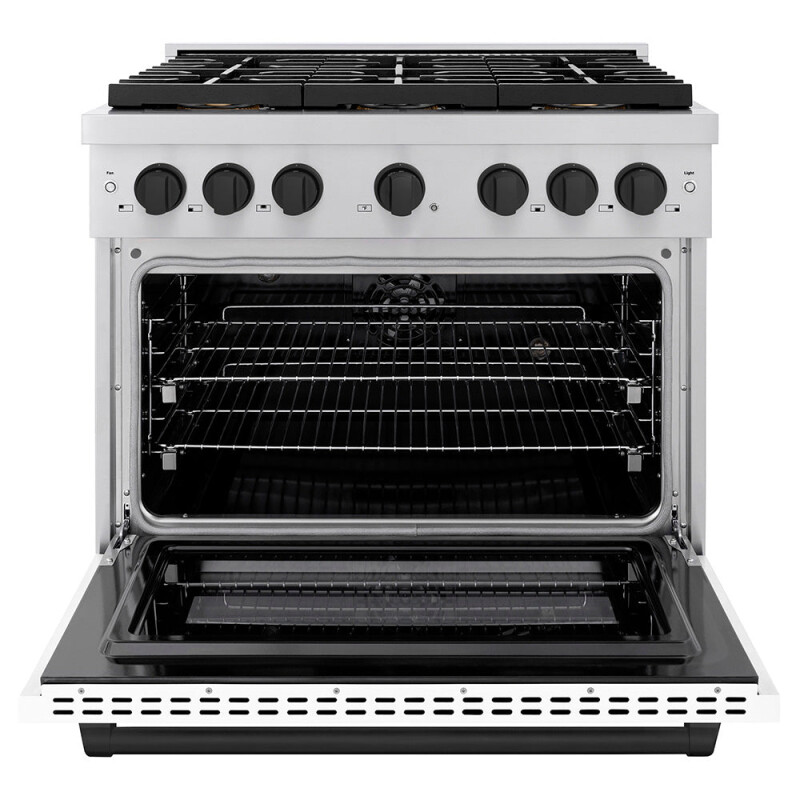 ZLINE Autograph Edition 36 in. 5.2 cu. ft. Paramount Dual Fuel Range with 6 Burner DuoPro™ Cooktop and Electric Convection Oven with White Matte Door and Matte Black Accents (PSDRZ-WM-36-MB) PSDRZWM36MB
