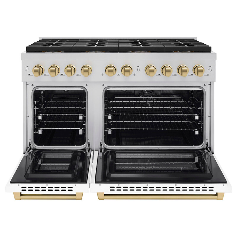 Autograph Edition 48 In. 6.7 Cu. Ft. Paramount Dual Fuel Range With 8 Burner Duopro™ Cooktop And Dual Ovens With White Matte Doors And Champagne Bronze Accents PSDRZWM48CB