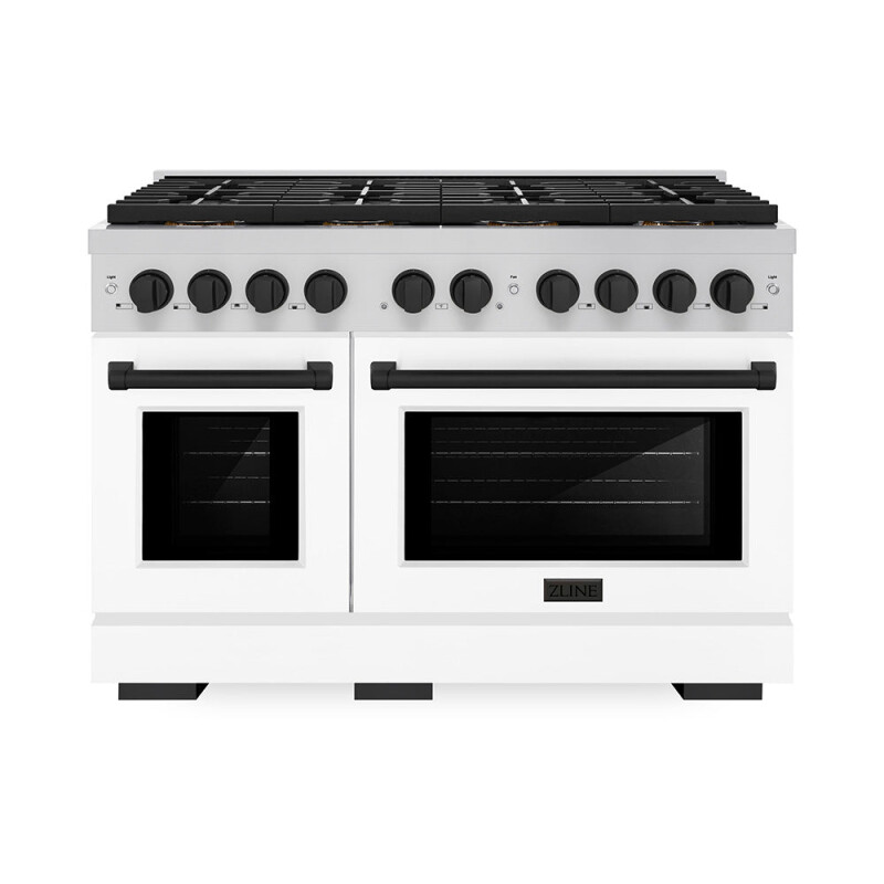 Autograph Edition 48 In. 6.7 Cu. Ft. Paramount Dual Fuel Range With 8 Burner Duopro™ Cooktop And Dual Ovens With White Matte Doors And Matte Black Accents PSDRZWM48MB