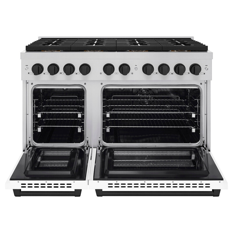 Autograph Edition 48 In. 6.7 Cu. Ft. Paramount Dual Fuel Range With 8 Burner Duopro™ Cooktop And Dual Ovens With White Matte Doors And Matte Black Accents PSDRZWM48MB