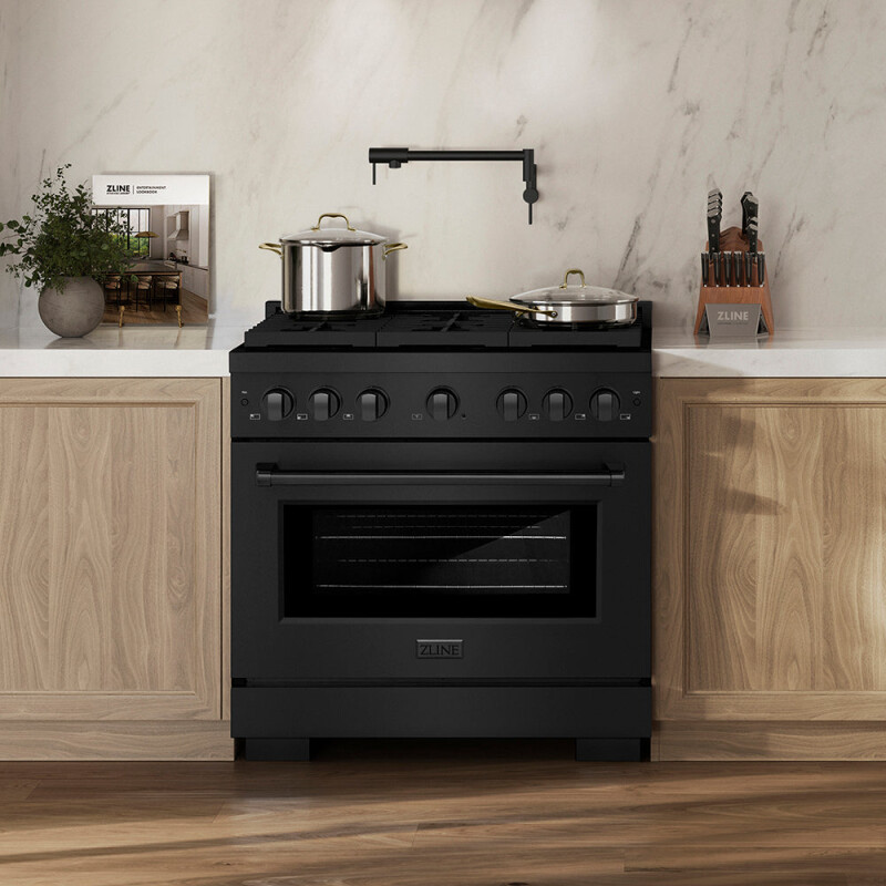 36 In. 5.2 Cu. Ft. Paramount Gas Range With 6 Burner Duopro™ Cooktop And Convection Gas Oven In Black Stainless Steel PSGRB36