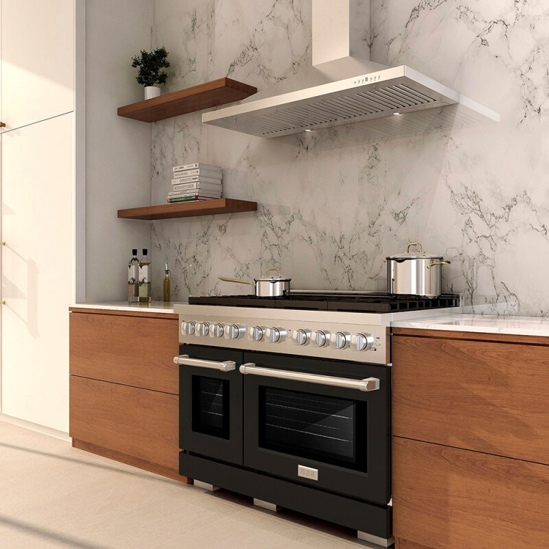 48 in. 6.7 cu. ft. Paramount Gas Range with 8 Burner DuoPro™ Cooktop and Dual Ovens with Black Matte Doors PSGRBLM48