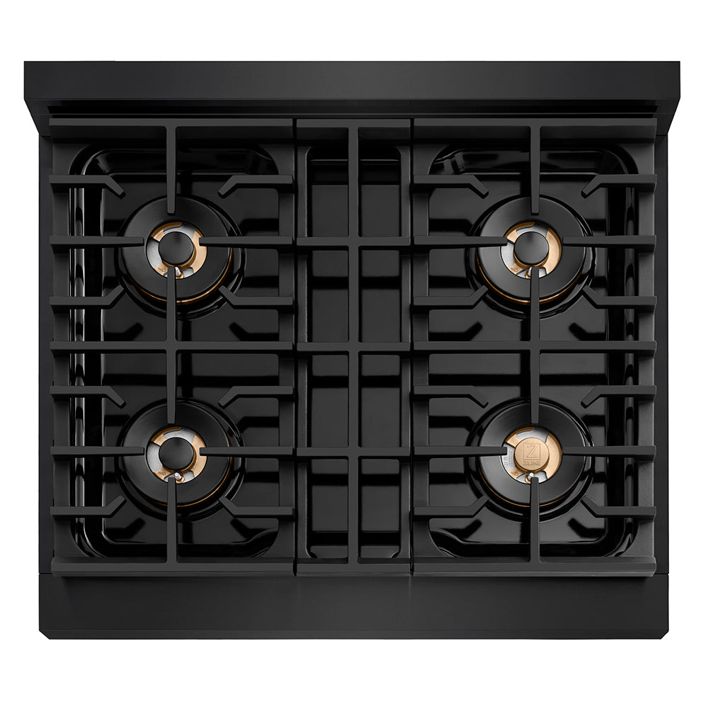 Autograph Edition 30 In. 4.2 Cu. Ft. Paramount Gas Range With 4 Burner Duopro™ Cooktop And Convection Gas Oven In Black Stainless Steel And Champagne Bronze Accents PSGRBZ30CB