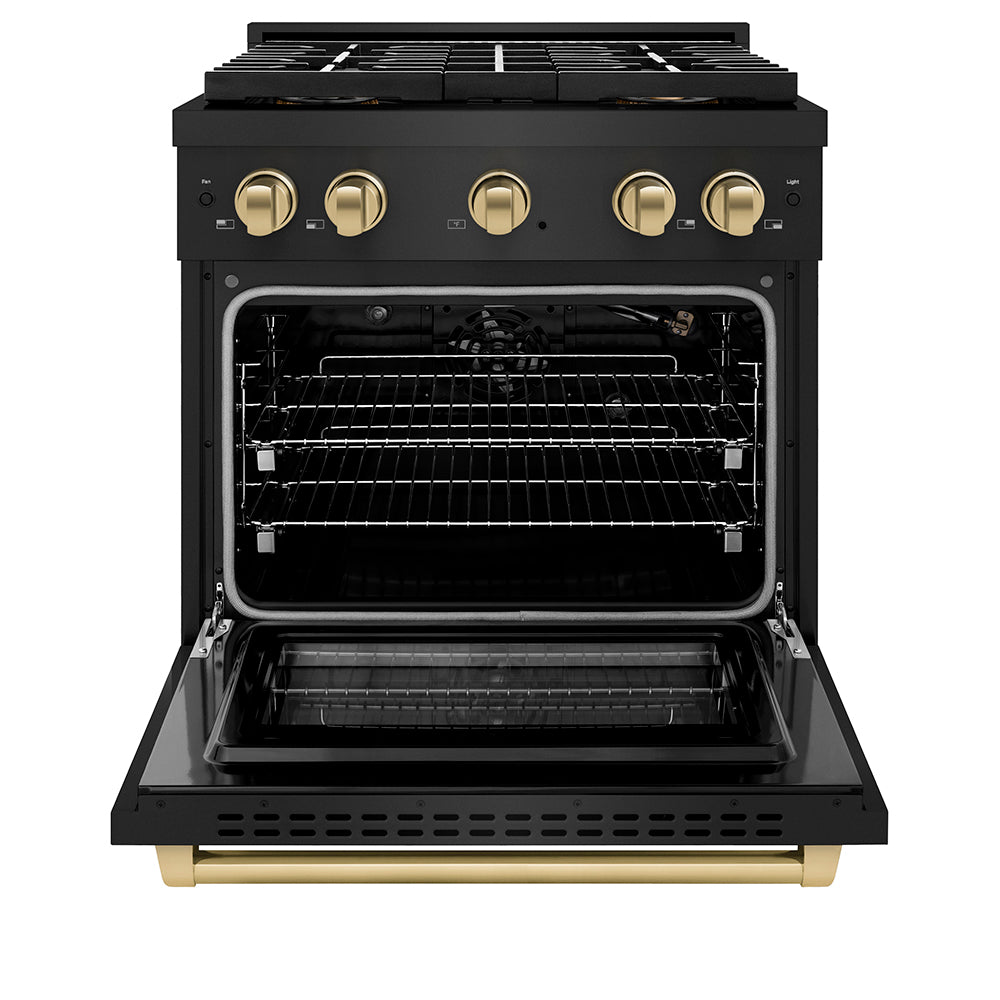 Autograph Edition 30 In. 4.2 Cu. Ft. Paramount Gas Range With 4 Burner Duopro™ Cooktop And Convection Gas Oven In Black Stainless Steel And Champagne Bronze Accents PSGRBZ30CB