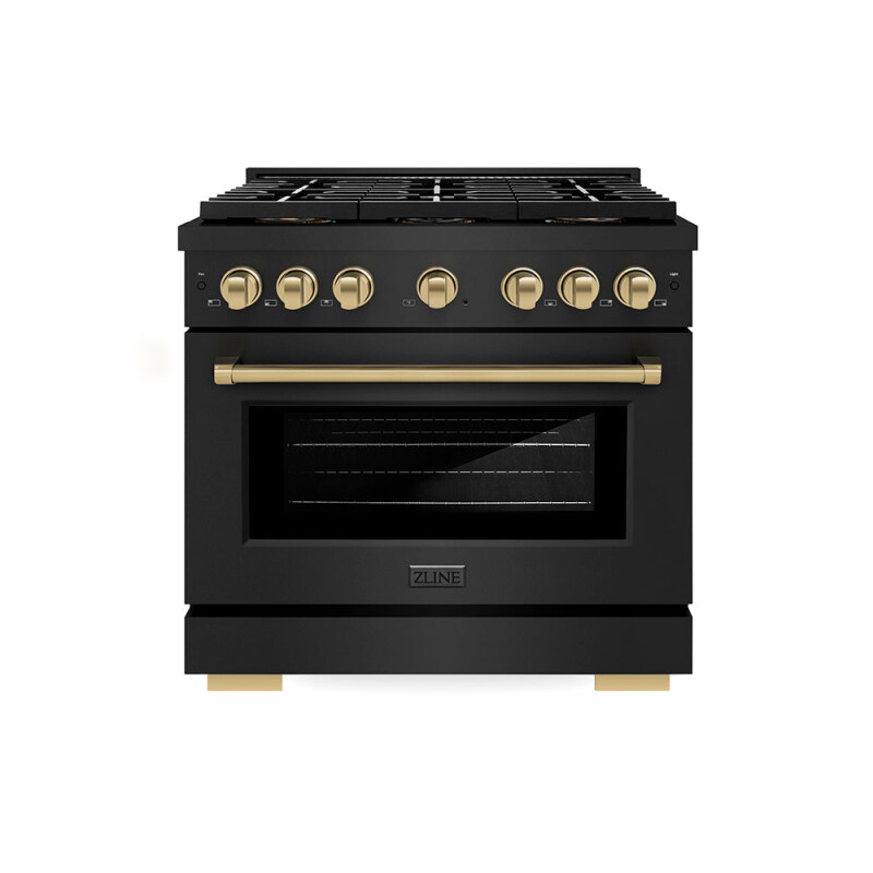 Autograph Edition 36 In. 5.2 Cu. Ft. Paramount Gas Range With 6 Burner Duopro™ Cooktop And Convection Gas Oven In Black Stainless Steel And Champagne Bronze Accents PSGRBZ36CB