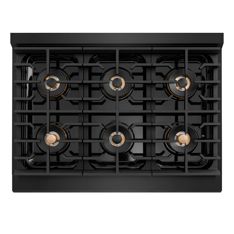 Autograph Edition 36 In. 5.2 Cu. Ft. Paramount Gas Range With 6 Burner Duopro™ Cooktop And Convection Gas Oven In Black Stainless Steel And Champagne Bronze Accents PSGRBZ36CB