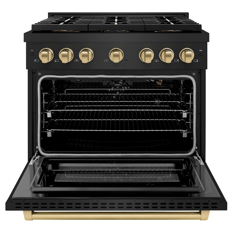 Autograph Edition 36 In. 5.2 Cu. Ft. Paramount Gas Range With 6 Burner Duopro™ Cooktop And Convection Gas Oven In Black Stainless Steel And Champagne Bronze Accents PSGRBZ36CB