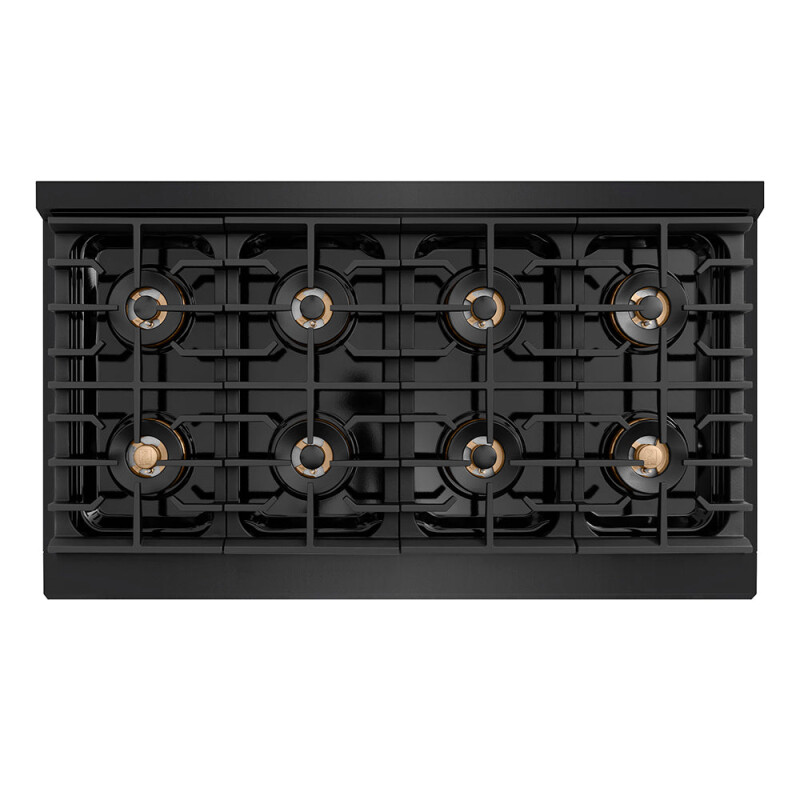 Autograph Edition 48 In. 6.7 Cu. Ft. Paramount Gas Range With 8 Burner Duopro™ Cooktop And Dual Ovens In Black Stainless Steel And Champagne Bronze Accents PSGRBZ48CB