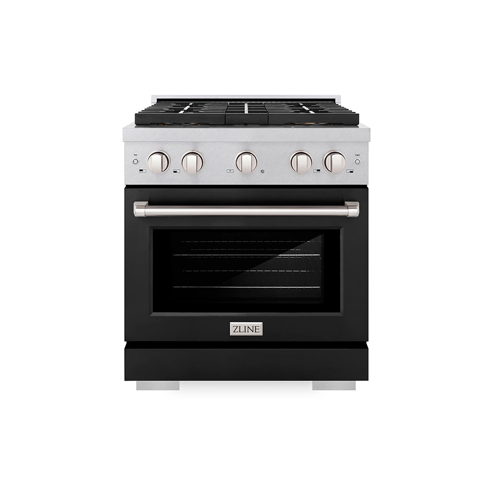 30 In. 4.2 Cu. Ft. Paramount Gas Range With 4 Burner Duopro™ Cooktop And Convection Gas Oven In Satin Stainless Steel With Black Matte Door PSGRSBLM30
