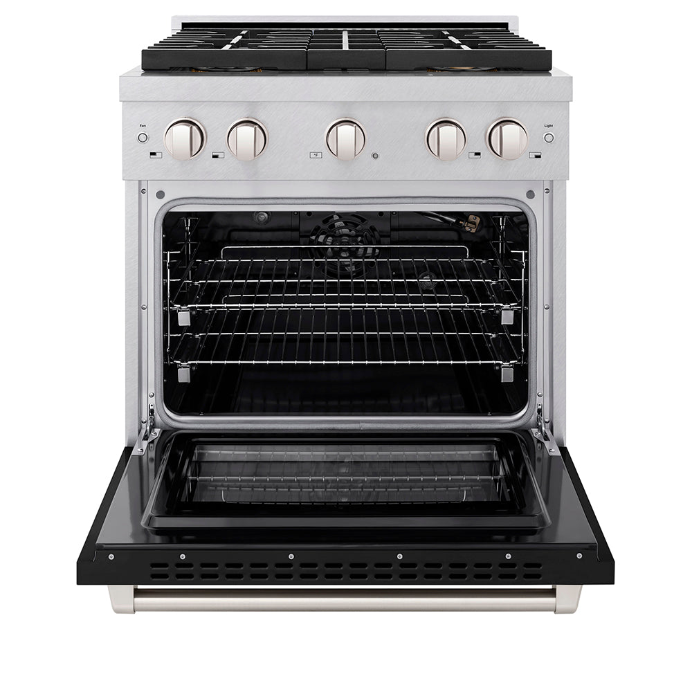 30 In. 4.2 Cu. Ft. Paramount Gas Range With 4 Burner Duopro™ Cooktop And Convection Gas Oven In Satin Stainless Steel With Black Matte Door PSGRSBLM30
