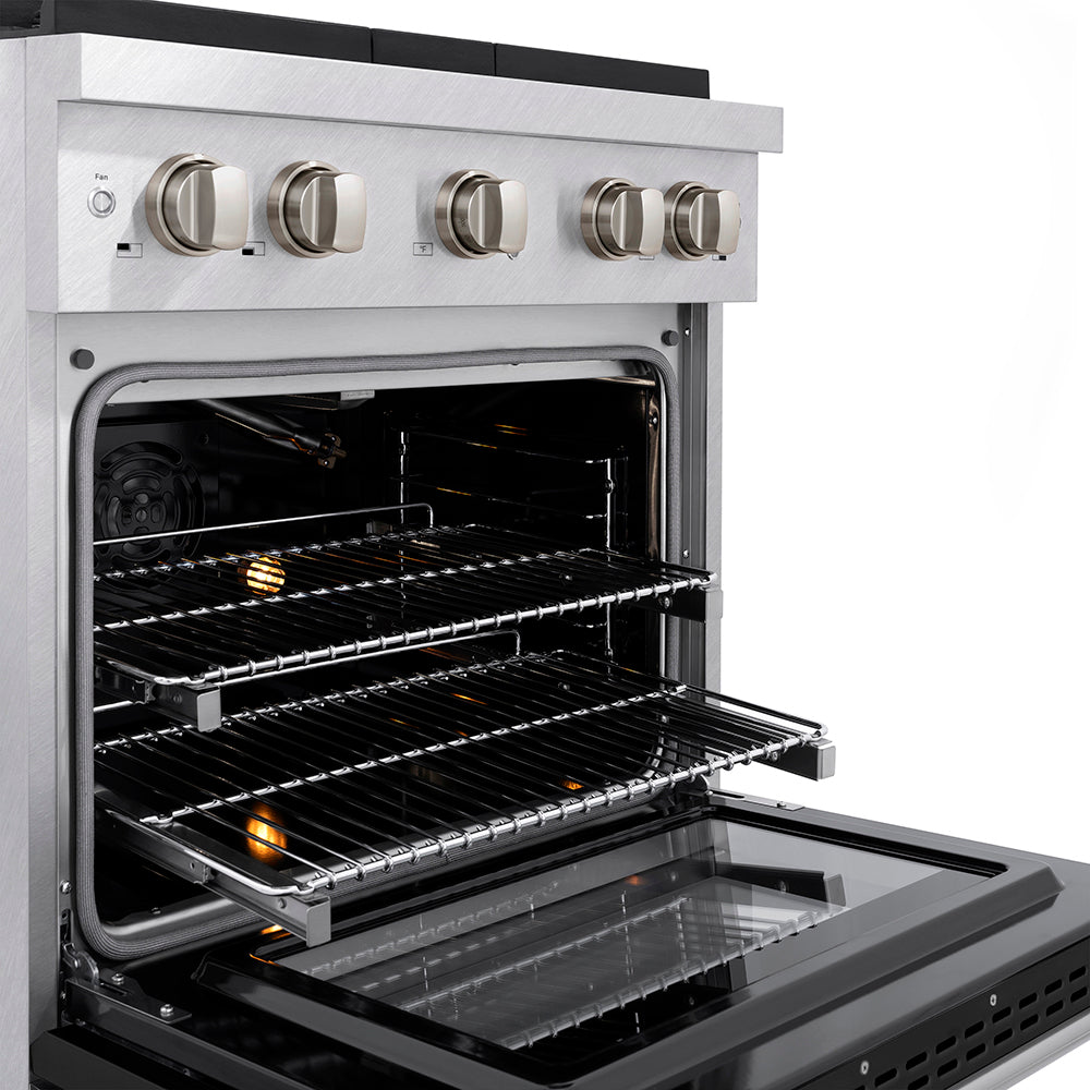30 In. 4.2 Cu. Ft. Paramount Gas Range With 4 Burner Duopro™ Cooktop And Convection Gas Oven In Satin Stainless Steel With Black Matte Door PSGRSBLM30
