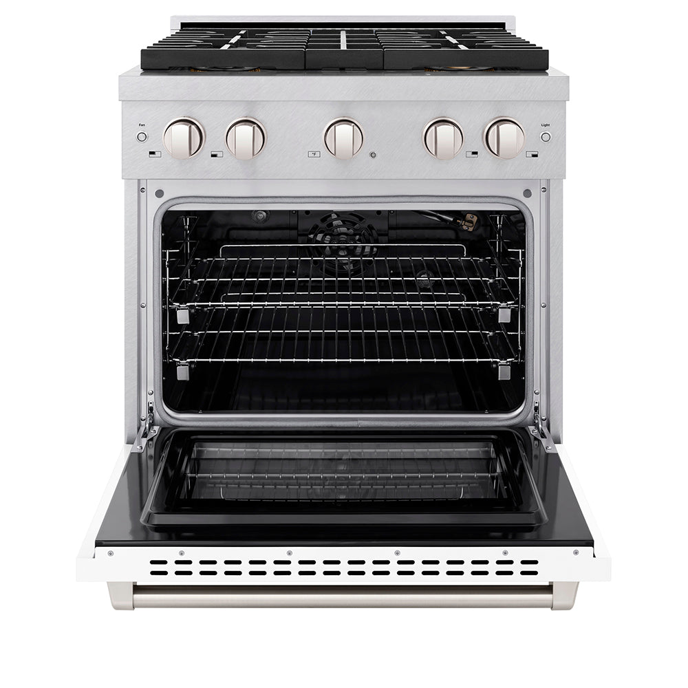 30 In. 4.2 Cu. Ft. Paramount Gas Range With 4 Burner Duopro™ Cooktop And Convection Gas Oven In Satin Stainless Steel With White Matte Door PSGRSWM30
