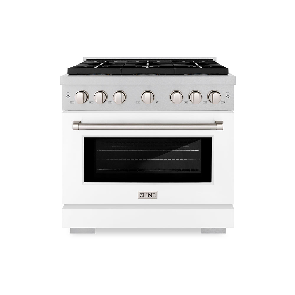 36 In. 5.2 Cu. Ft. Paramount Gas Range With 6 Burner Duopro™ Cooktop And Convection Gas Oven In Satin Stainless Steel With White Matte Door PSGRSWM36