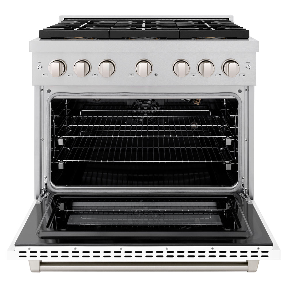 36 In. 5.2 Cu. Ft. Paramount Gas Range With 6 Burner Duopro™ Cooktop And Convection Gas Oven In Satin Stainless Steel With White Matte Door PSGRSWM36