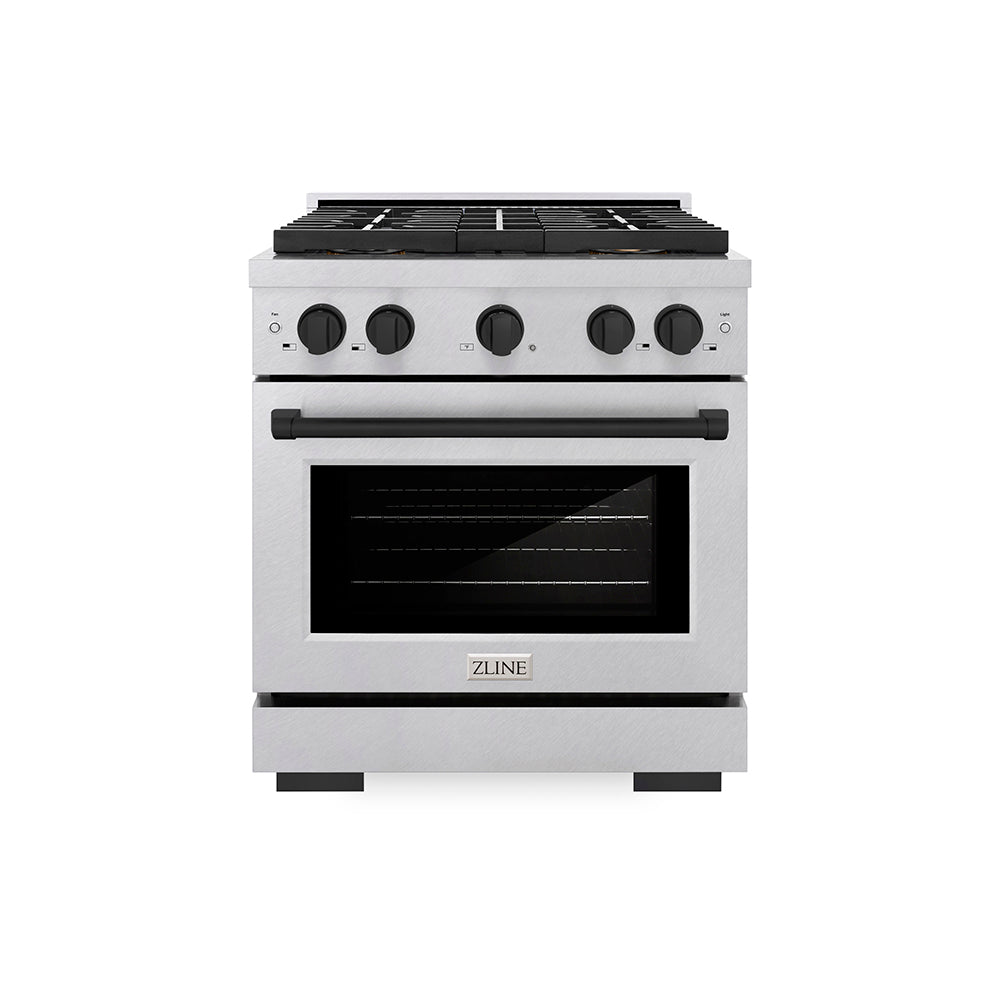 Autograph Edition 30 In. 4.2 Cu. Ft. Paramount Gas Range With 4 Burner Duopro™ Cooktop And Convection Gas Oven In Satin Stainless Steel And Matte Black Accents PSGRSZ30MB