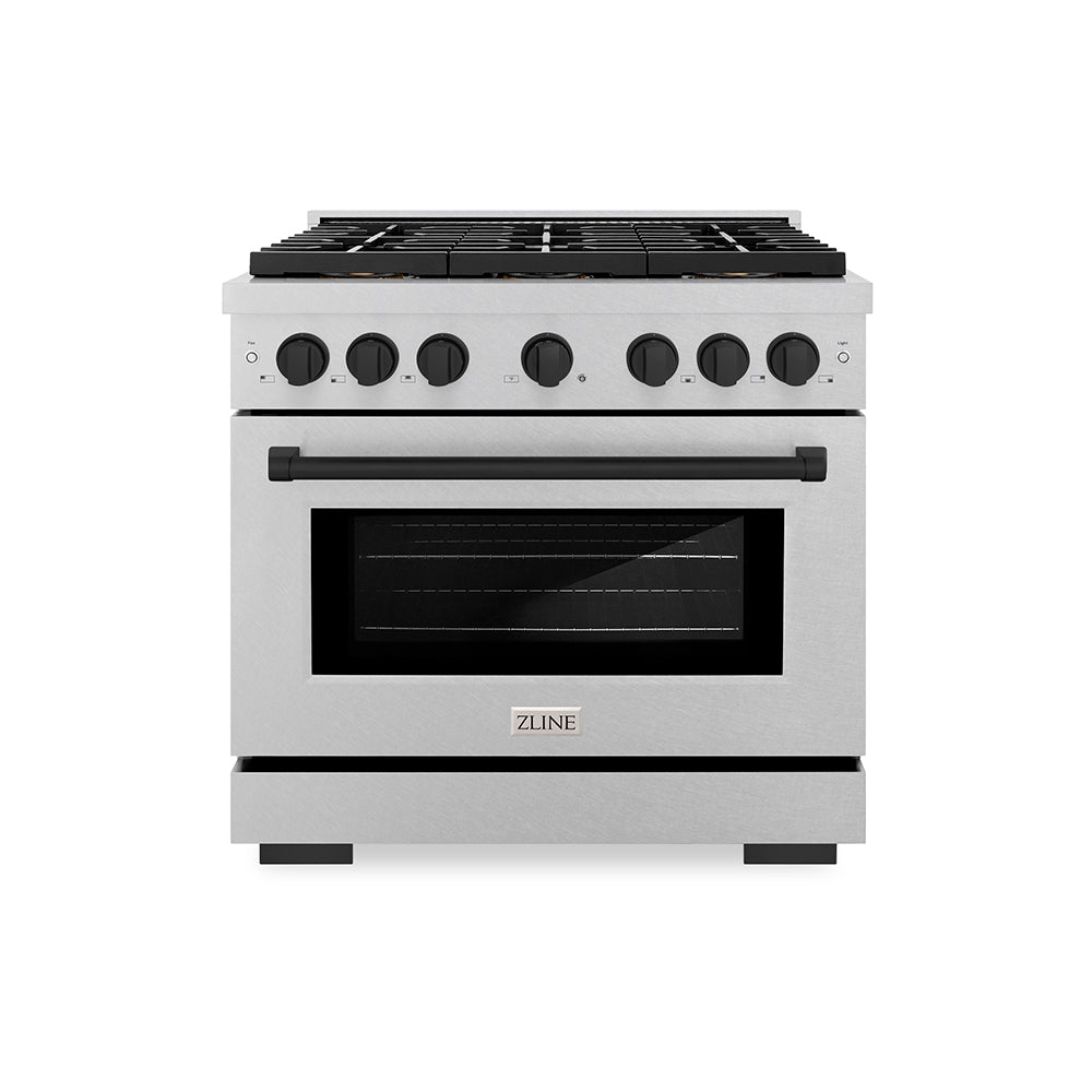 Autograph Edition 36 In. 5.2 Cu. Ft. Paramount Gas Range With 6 Burner Duopro™ Cooktop And Convection Gas Oven In Satin Stainless Steel And Matte Black Accents PSGRSZ36MB
