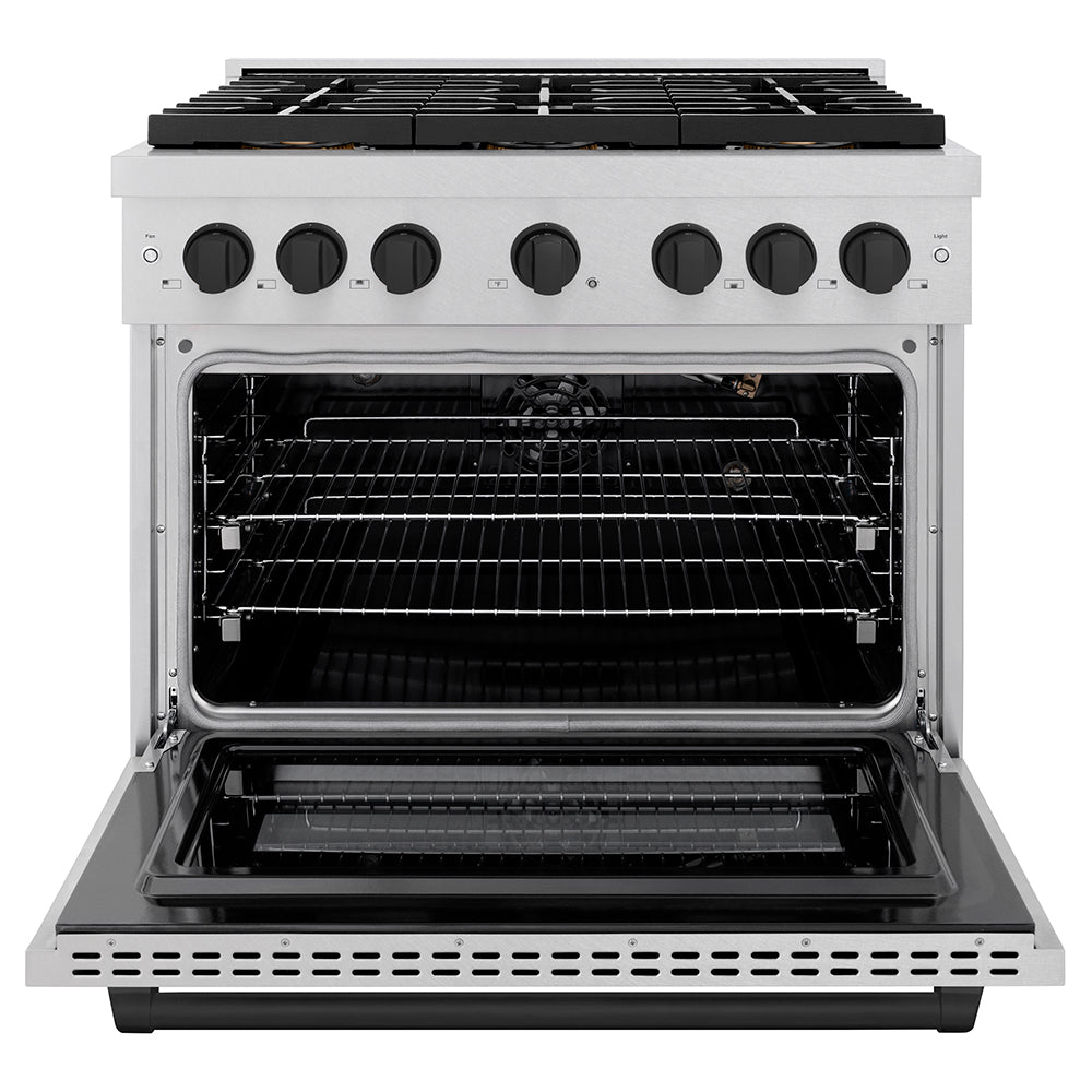 Autograph Edition 36 In. 5.2 Cu. Ft. Paramount Gas Range With 6 Burner Duopro™ Cooktop And Convection Gas Oven In Satin Stainless Steel And Matte Black Accents PSGRSZ36MB