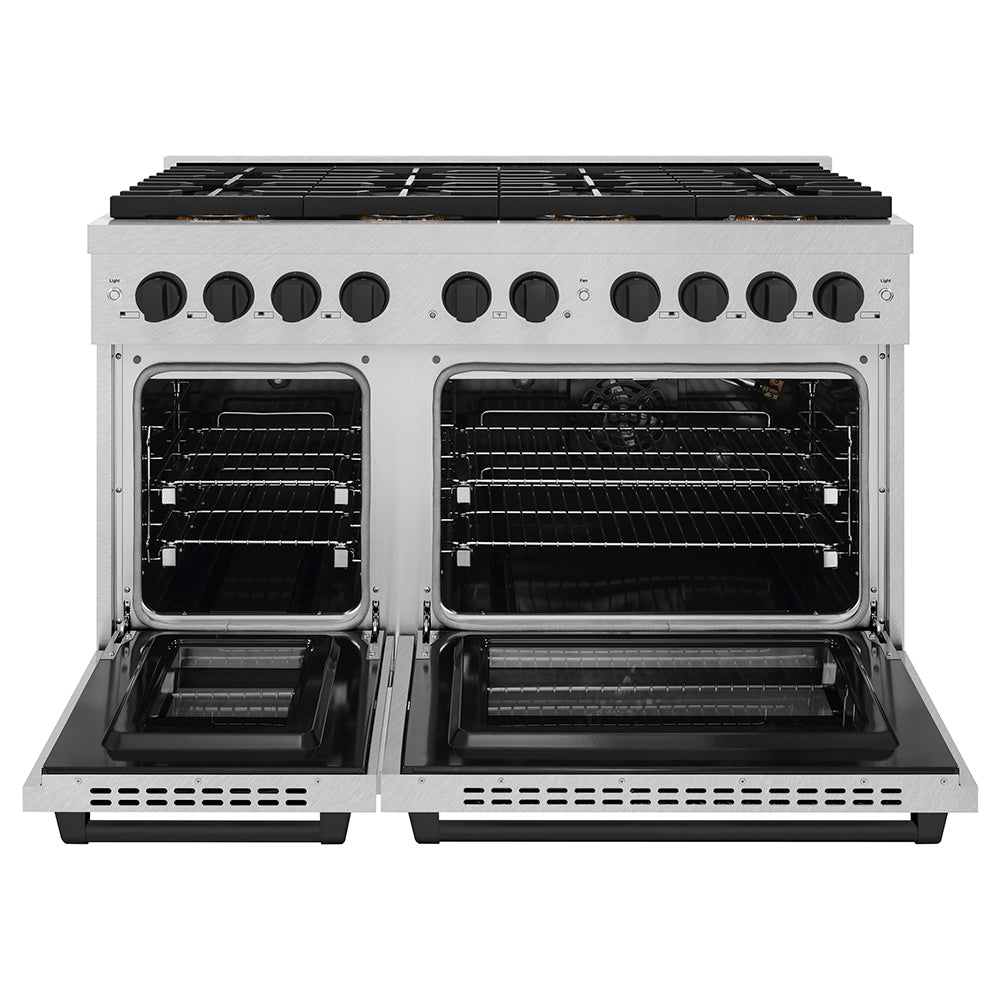 Autograph Edition 48 In. 6.7 Cu. Ft. Paramount Gas Range With 8 Burner Duopro™ Cooktop And Dual Ovens In Satin Stainless Steel And Matte Black Accents PSGRSZ48MB
