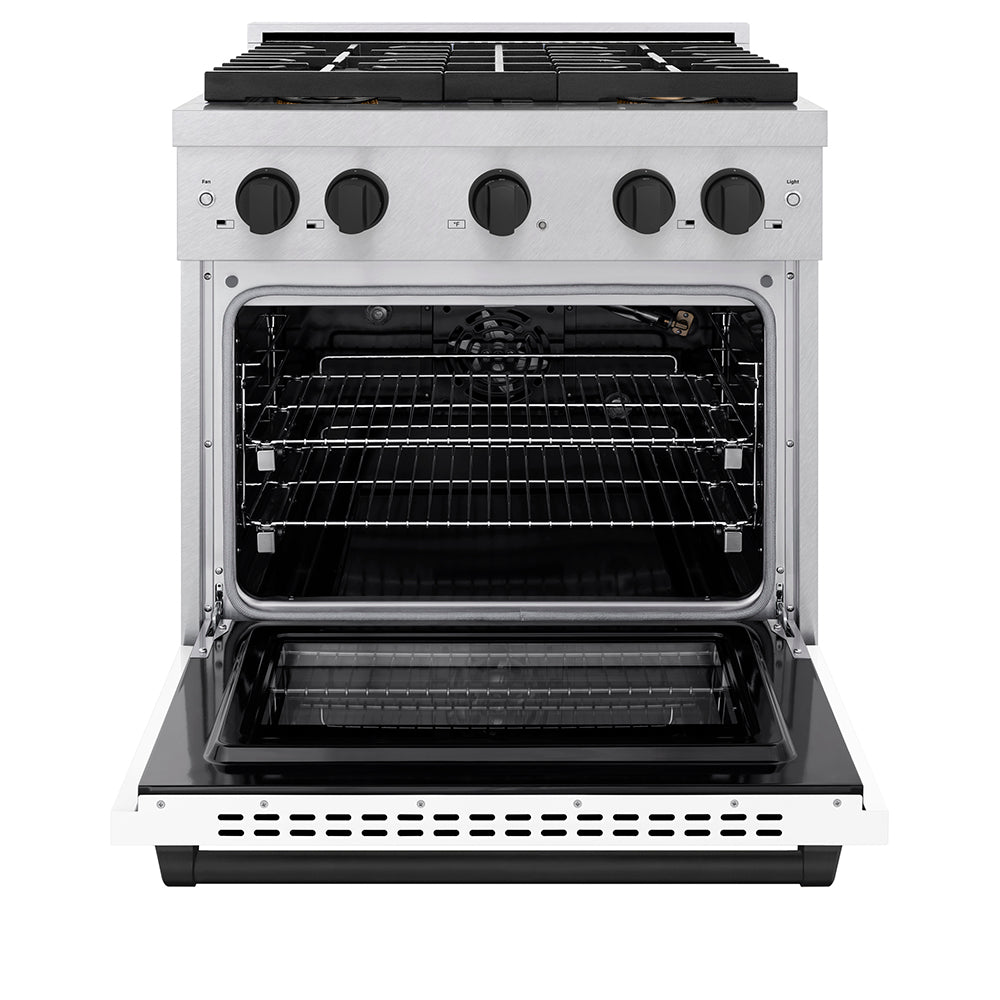 Autograph Edition 30 In. 4.2 Cu. Ft. Paramount Gas Range With 4 Burner Duopro™ Cooktop And Convection Gas Oven In Satin Stainless Steel With White Matte Door And Matte Black Accents PSGRSZWM30MB