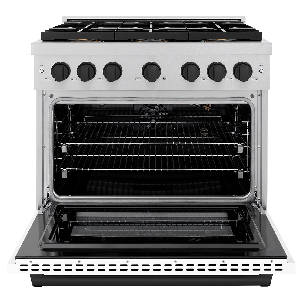 Autograph Edition 36 In. 5.2 Cu. Ft. Paramount Gas Range With 6 Burner Duopro™ Cooktop And Convection Gas Oven In Satin Stainless Steel With White Matte Door And Matte Black Accents PSGRSZWM36MB