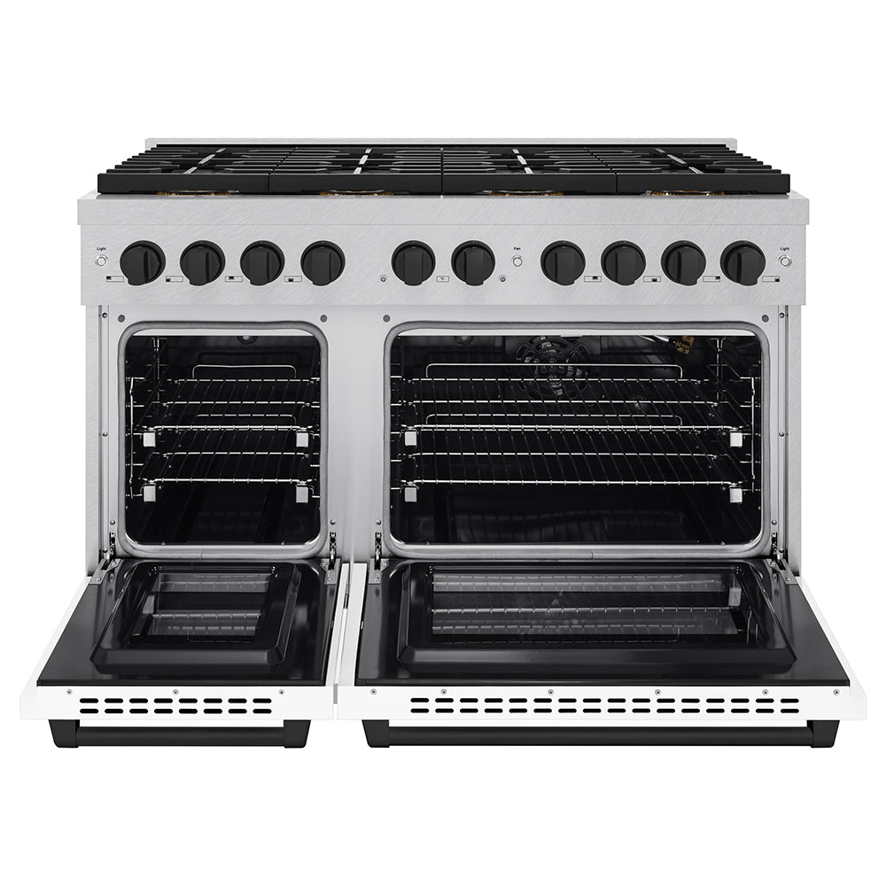 Autograph Edition 48 In. 6.7 Cu. Ft. Paramount Gas Range With 8 Burner Duopro™ Cooktop And Dual Ovens In Satin Stainless Steel With White Matte Doors And Matte Black Accents PSGRSZWM48MB