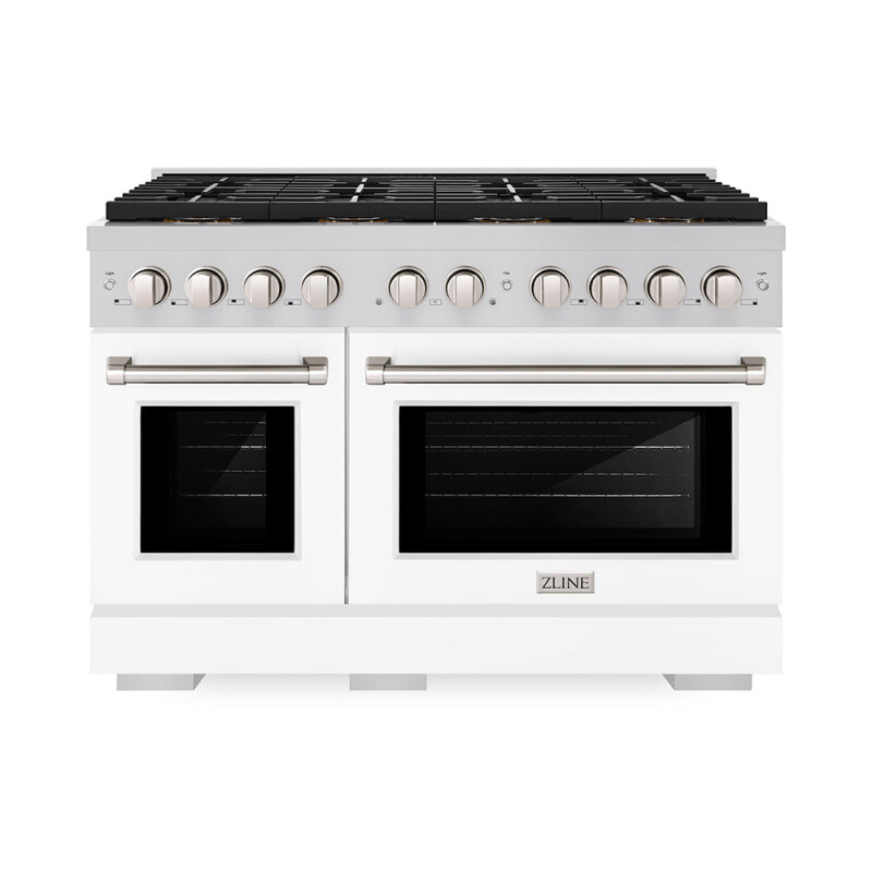48 In. 6.7 Cu. Ft. Paramount Gas Range With 8 Burner Duopro™ Cooktop And Dual Ovens With White Matte Doors PSGRWM48