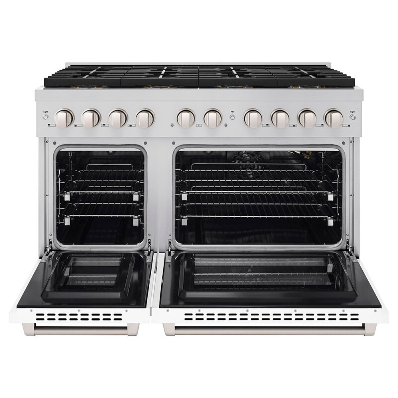 48 In. 6.7 Cu. Ft. Paramount Gas Range With 8 Burner Duopro™ Cooktop And Dual Ovens With White Matte Doors PSGRWM48