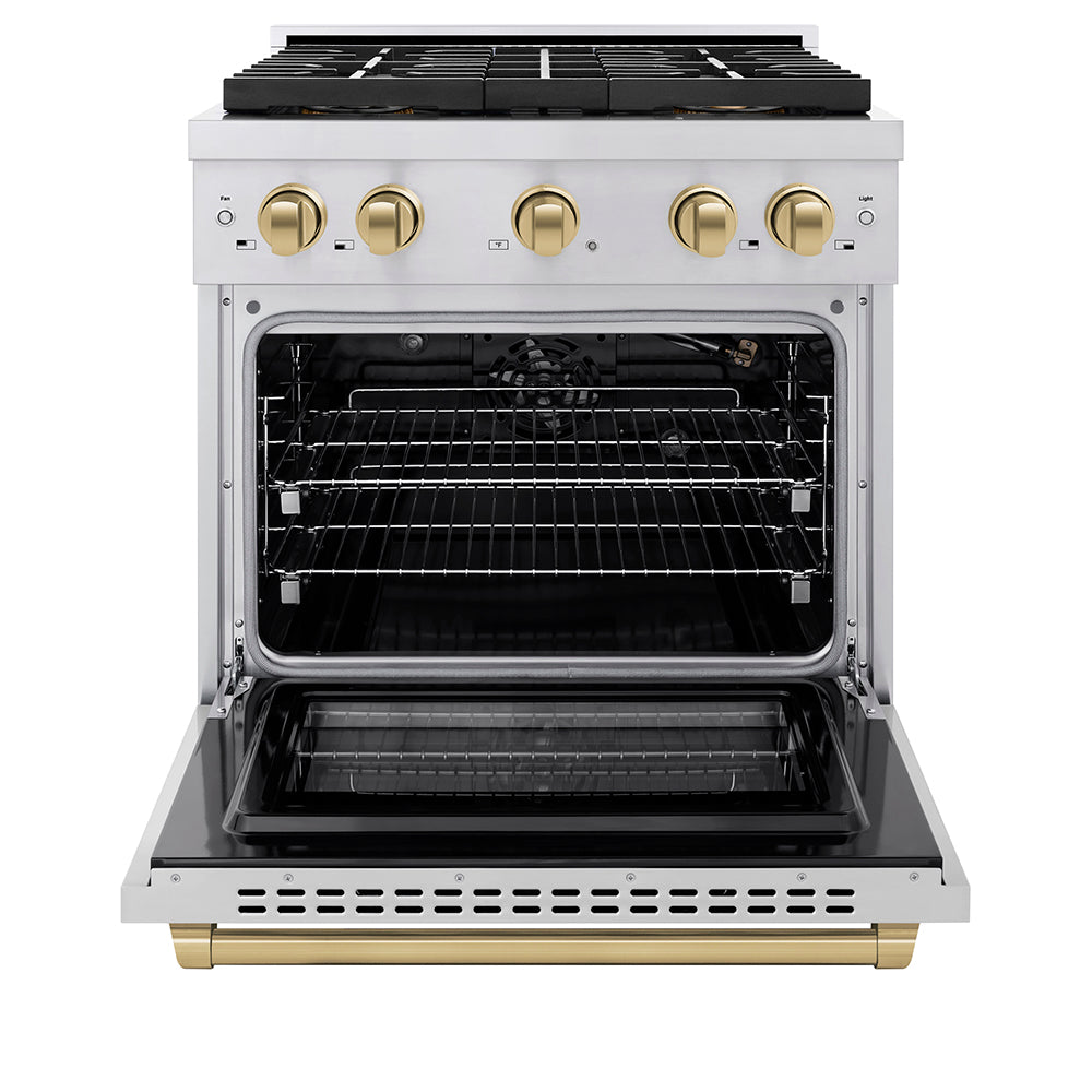 Autograph Edition 30 In. 4.2 Cu. Ft. Paramount Gas Range With 4 Burner Duopro™ Cooktop And Convection Gas Oven In Stainless Steel With Champagne Bronze Accents PSGRZ30CB