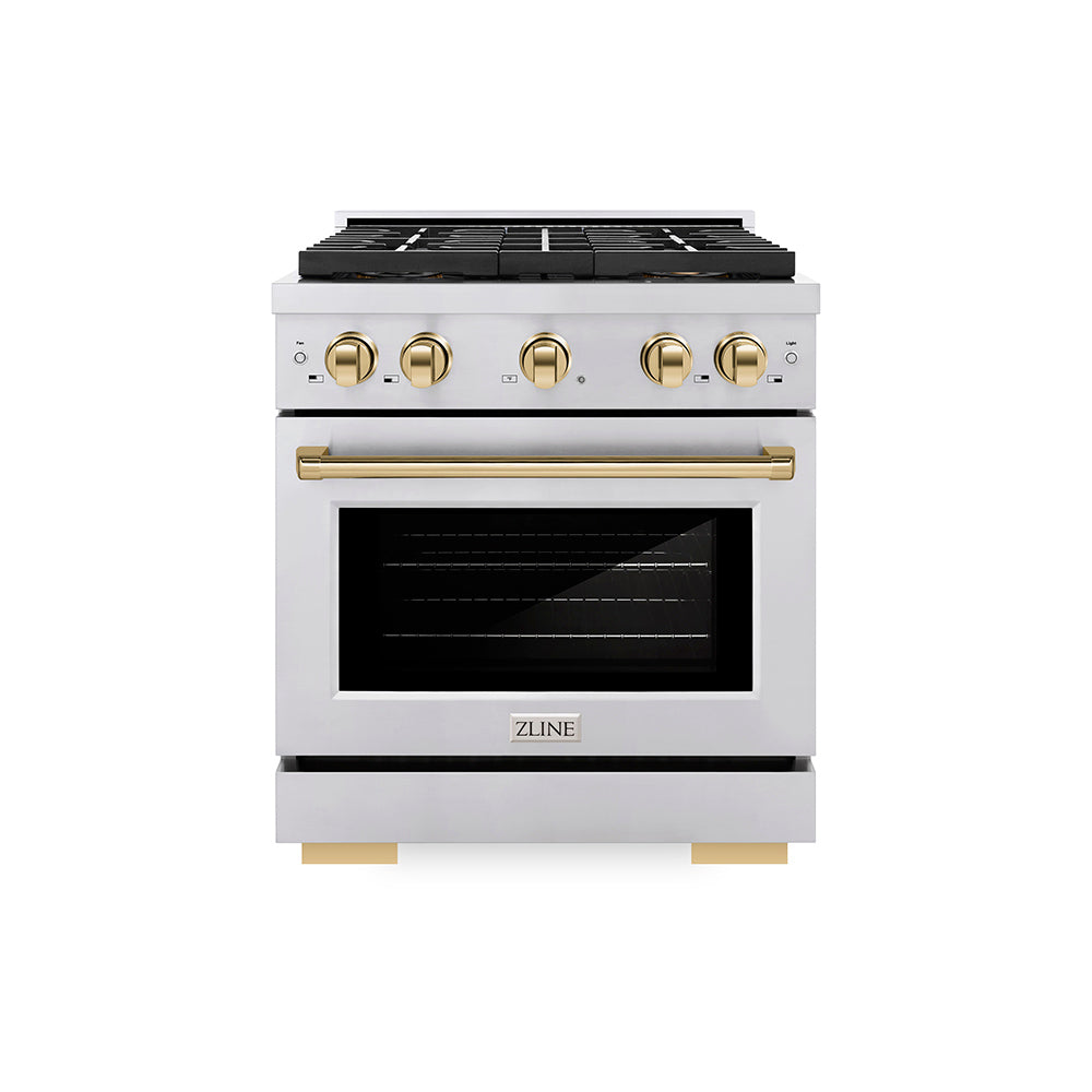 Autograph Edition 30 In. 4.2 Cu. Ft. Paramount Gas Range With 4 Burner Duopro™ Cooktop And Convection Gas Oven In Stainless Steel With Polished Gold Accents PSGRZ30G
