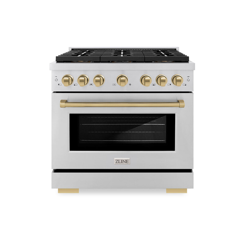 Autograph Edition 36 In. 5.2 Cu. Ft. Paramount Gas Range With 6 Burner Duopro™ Cooktop And Convection Gas Oven In Stainless Steel And Champagne Bronze Accents PSGRZ36CB