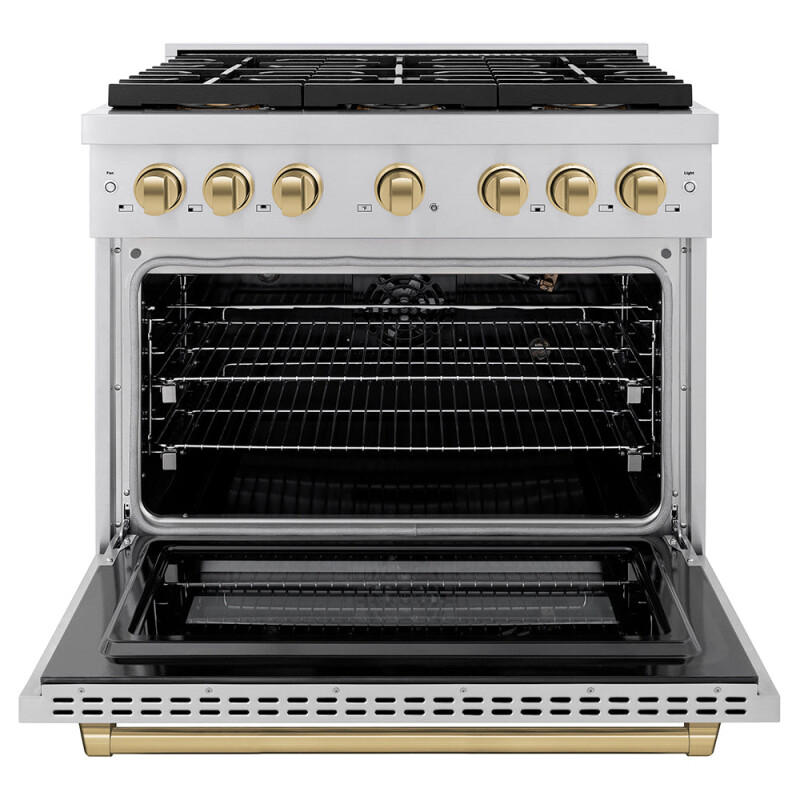 Autograph Edition 36 In. 5.2 Cu. Ft. Paramount Gas Range With 6 Burner Duopro™ Cooktop And Convection Gas Oven In Stainless Steel And Champagne Bronze Accents PSGRZ36CB