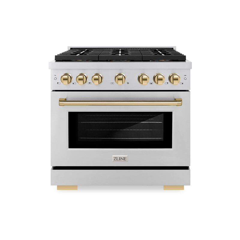 Autograph Edition 36 In. 5.2 Cu. Ft. Paramount Gas Range With 6 Burner Duopro™ Cooktop And Convection Gas Oven In Stainless Steel And Polished Gold Accents PSGRZ36G