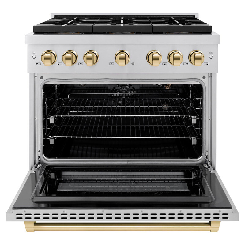Autograph Edition 36 In. 5.2 Cu. Ft. Paramount Gas Range With 6 Burner Duopro™ Cooktop And Convection Gas Oven In Stainless Steel And Polished Gold Accents PSGRZ36G