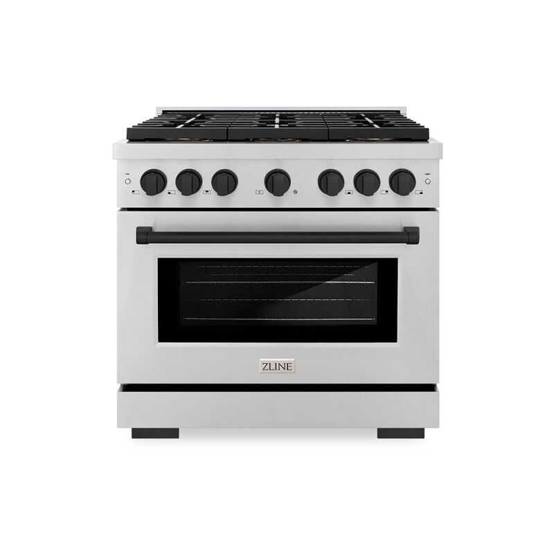 Autograph Edition 36 In. 5.2 Cu. Ft. Paramount Gas Range With 6 Burner Duopro™ Cooktop And Convection Gas Oven In Stainless Steel And Matte Black Accents PSGRZ36MB