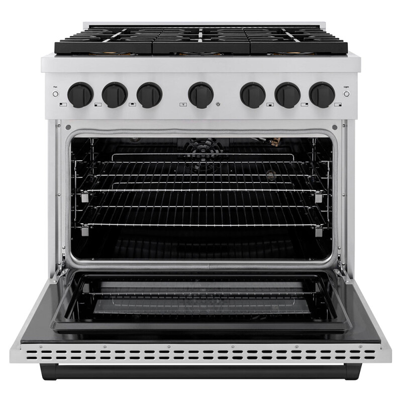 Autograph Edition 36 In. 5.2 Cu. Ft. Paramount Gas Range With 6 Burner Duopro™ Cooktop And Convection Gas Oven In Stainless Steel And Matte Black Accents PSGRZ36MB
