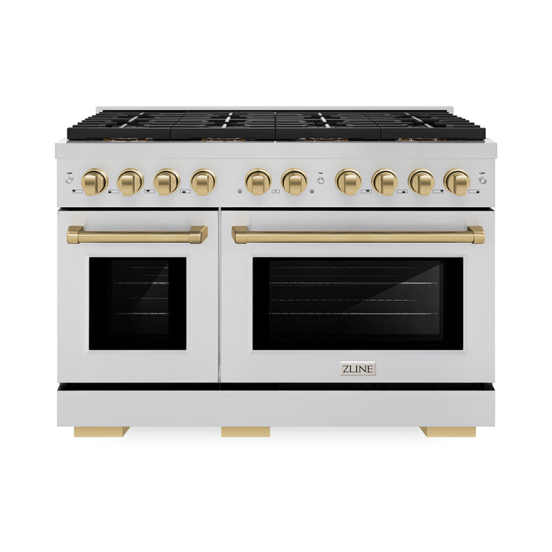 Autograph Edition 48 In. 6.7 Cu. Ft. Paramount Gas Range With 8 Burner Duopro™ Cooktop And Dual Ovens In Stainless Steel And Champagne Bronze Accents PSGRZ48CB
