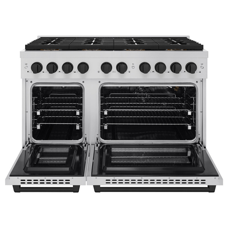 Autograph Edition 48 In. 6.7 Cu. Ft. Paramount Gas Range With 8 Burner Duopro™ Cooktop And Dual Ovens In Stainless Steel And Matte Black Accents PSGRZ48MB