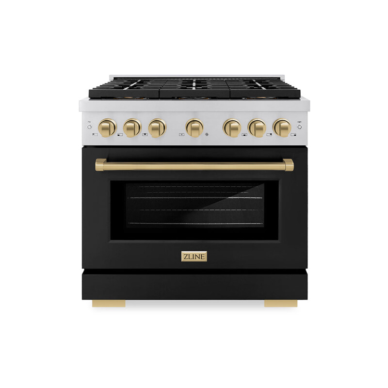 Autograph Edition 36 In. 5.2 Cu. Ft. Paramount Gas Range With 6 Burner Duopro™ Cooktop And Convection Gas Oven With Black Matte Door And Champagne Bronze Accents PSGRZBLM36CB